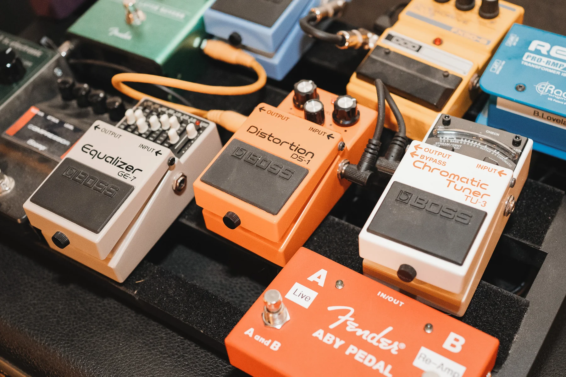 Guitar effects pedals in the studio